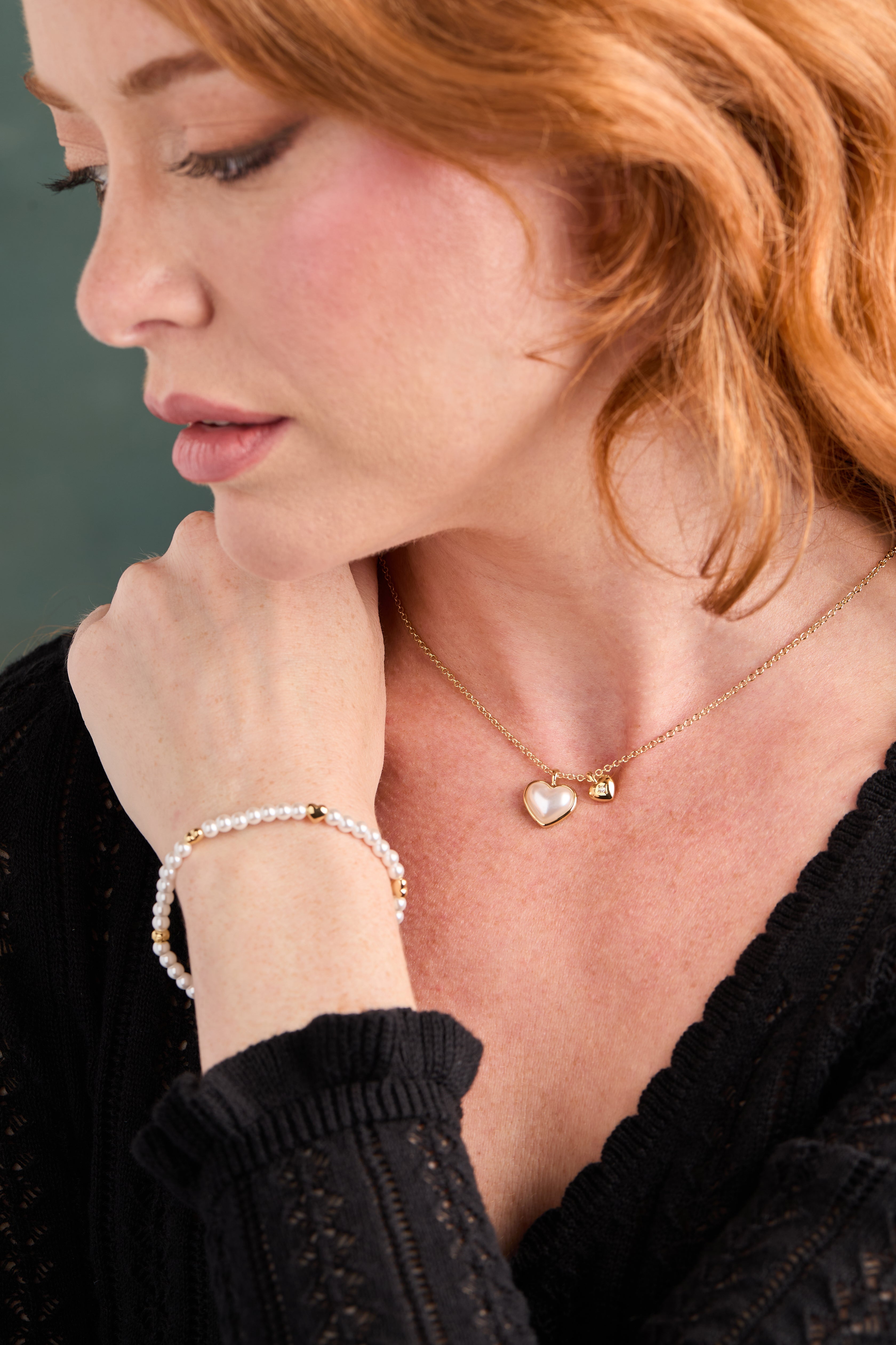 Pearl Heart Duo Charm Necklace Gold | Alex and Ani
