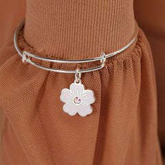 Pink Pansy and Crystal Charm Bangle Bracelet Silver | Alex and Ani