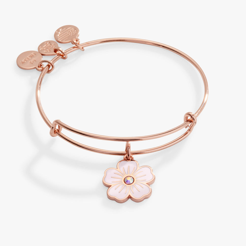 Pink Pansy and Crystal Charm Bangle Bracelet Silver | Alex and Ani
