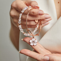 Pink Pansy and Crystal Charm Bangle Bracelet Silver | Alex and Ani