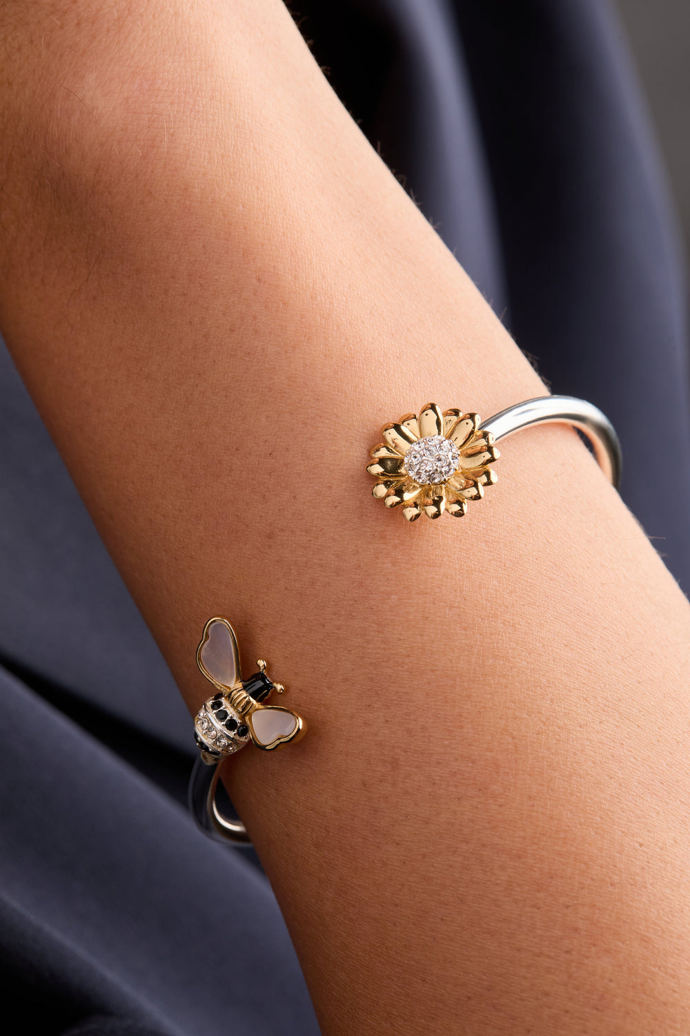 Sunflower & Bee Flex Cuff Alex and Ani Two Tone | Alex and Ani