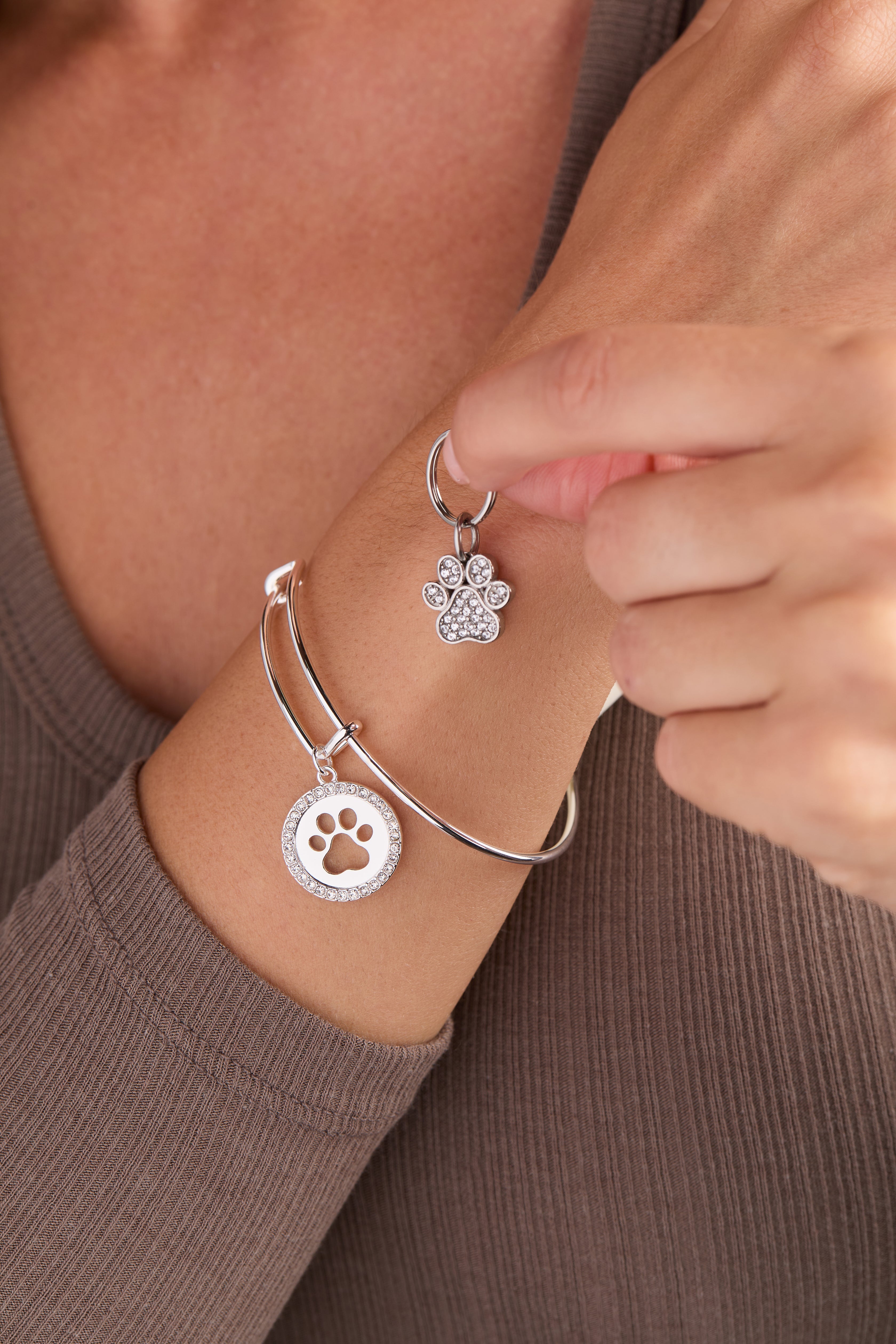 Paw Print Bangle & Charm, Set of 2 Silver | Alex and Ani