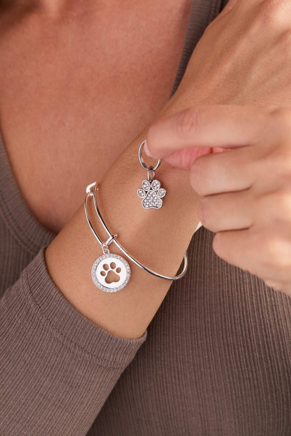 Paw Print Bangle & Charm, Set of 2 Silver | Alex and Ani