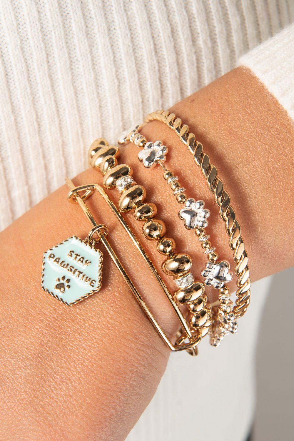 Paw Print Beaded Dog Bangle Two Tone | Alex and Ani