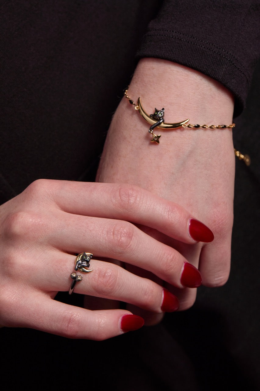 Celestial Cat Linear Bracelet Two Tone | Alex and Ani