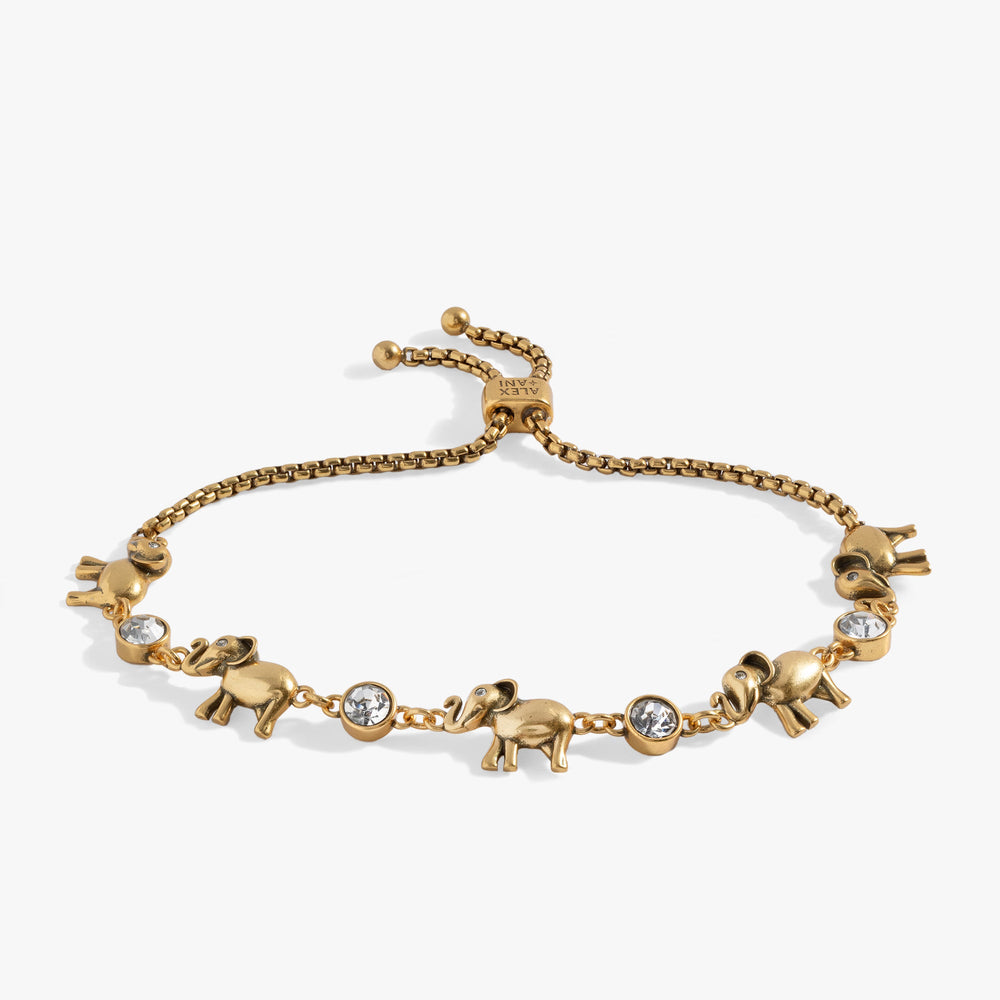 Elephant Crystal Bolo Bracelet Antique Gold | Alex and Ani