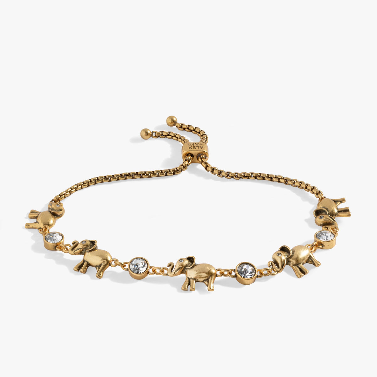 Elephant Crystal Bolo Bracelet Antique Gold | Alex and Ani