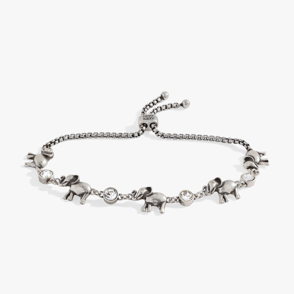 Elephant Crystal Bolo Bracelet Antique Gold | Alex and Ani