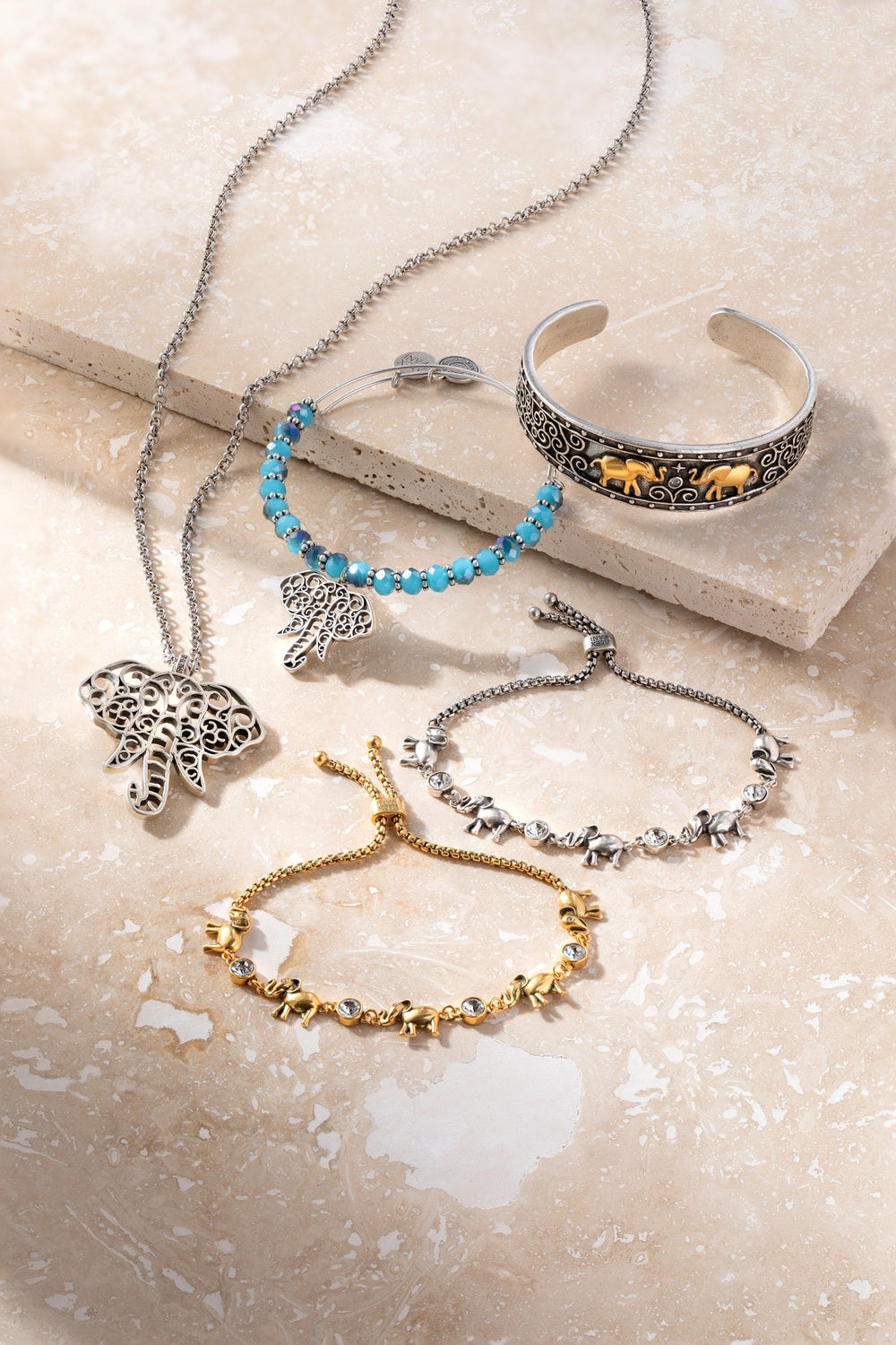 Elephant Crystal Bolo Bracelet Antique Gold | Alex and Ani