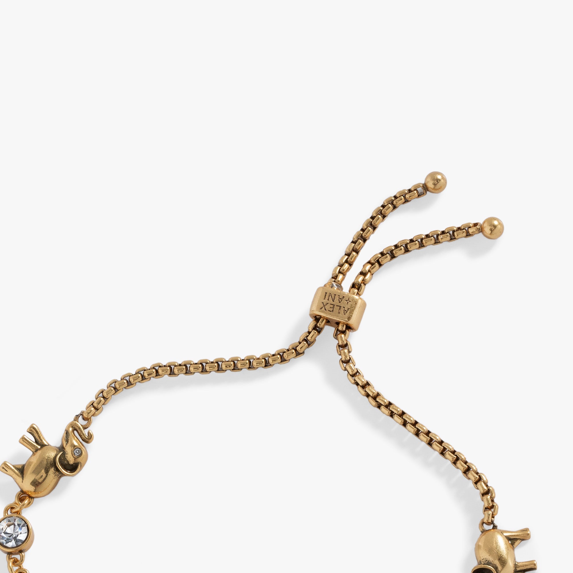 Elephant Crystal Bolo Bracelet Antique Gold | Alex and Ani