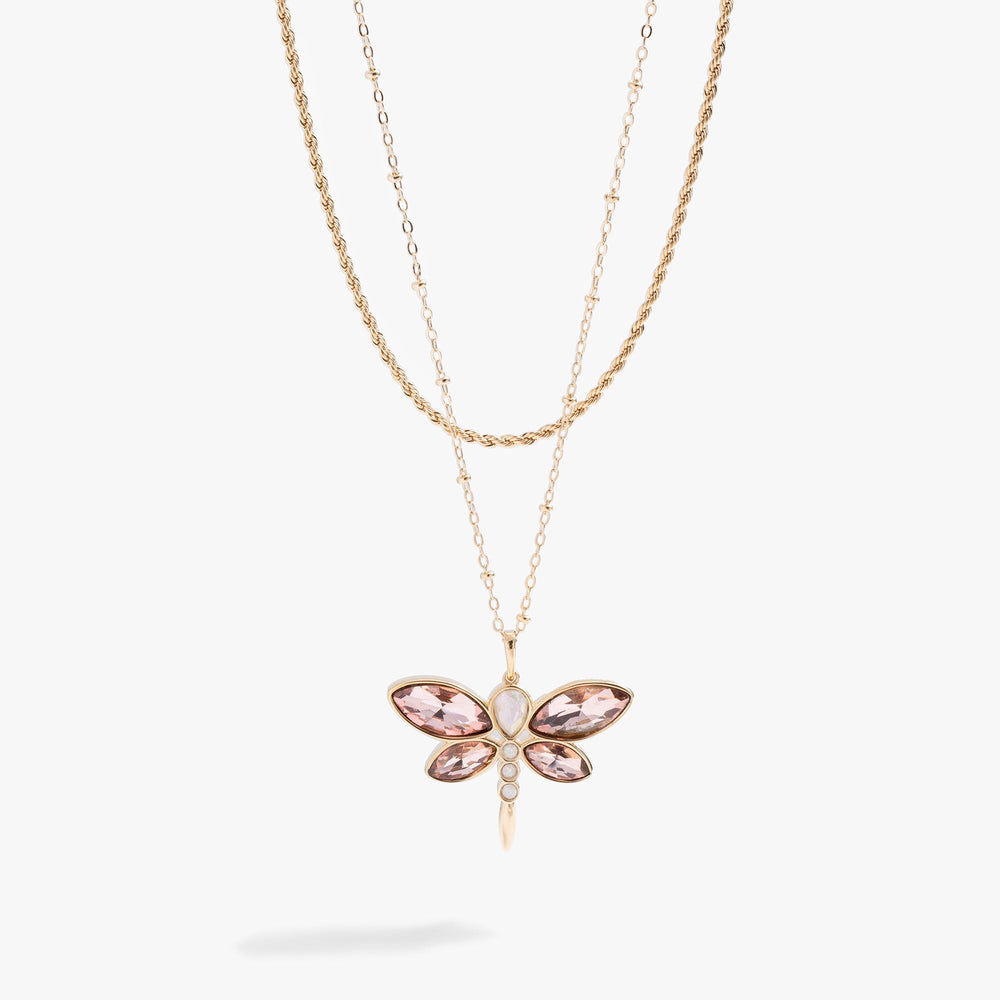 Crystal Dragonfly Double Layer Necklace Gold | Alex and Ani