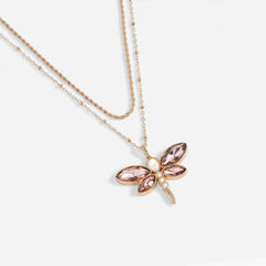 Crystal Dragonfly Double Layer Necklace Gold | Alex and Ani