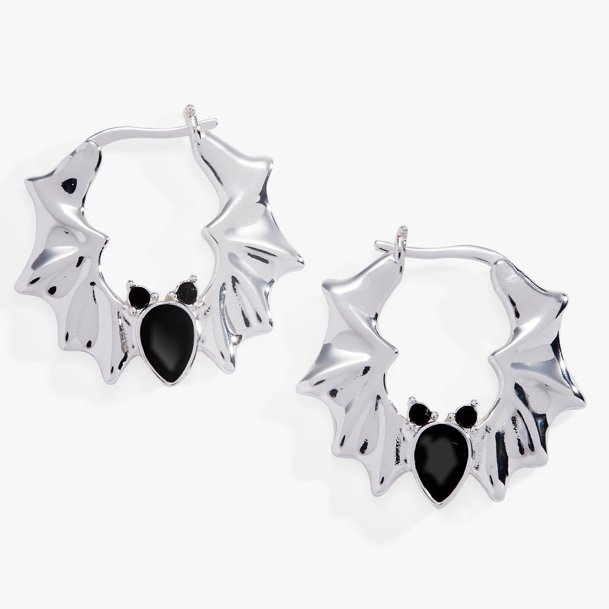 Crystal Bat Hoop Earrings Silver | Alex and Ani
