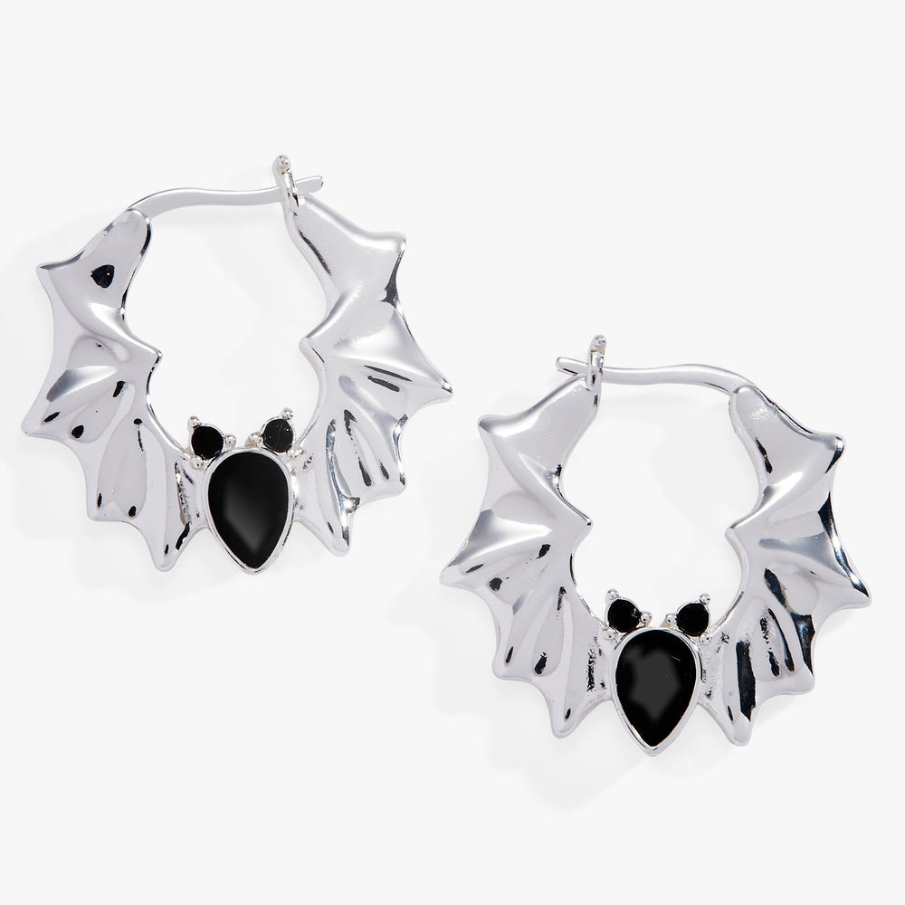 Crystal Bat Hoop Earrings Silver | Alex and Ani