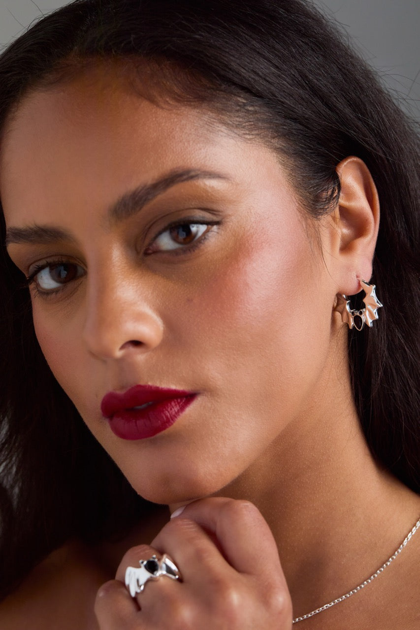 Crystal Bat Hoop Earrings Silver | Alex and Ani