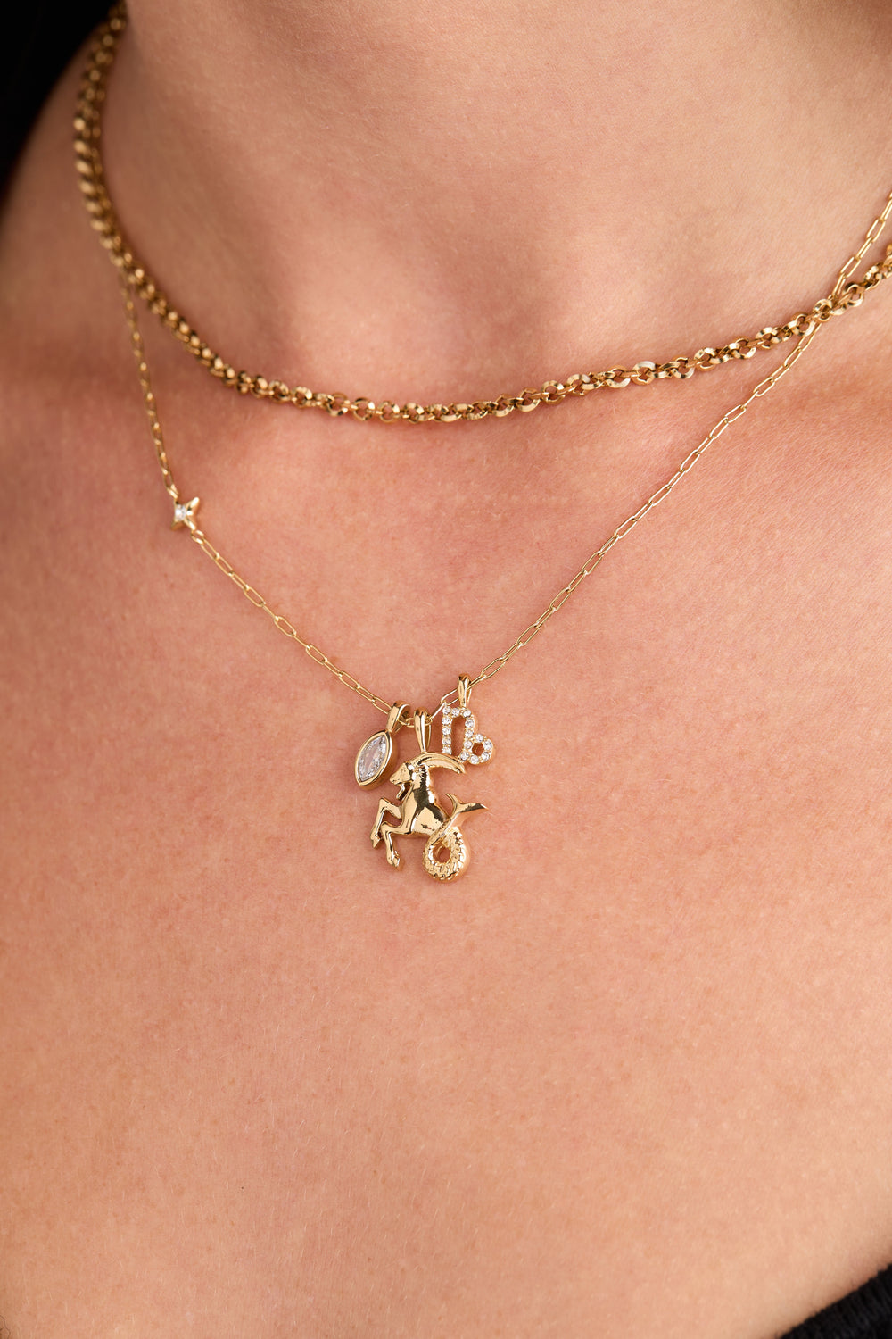 Capricorn Charm Cluster Necklace Stainless Steel Gold | Alex and Ani