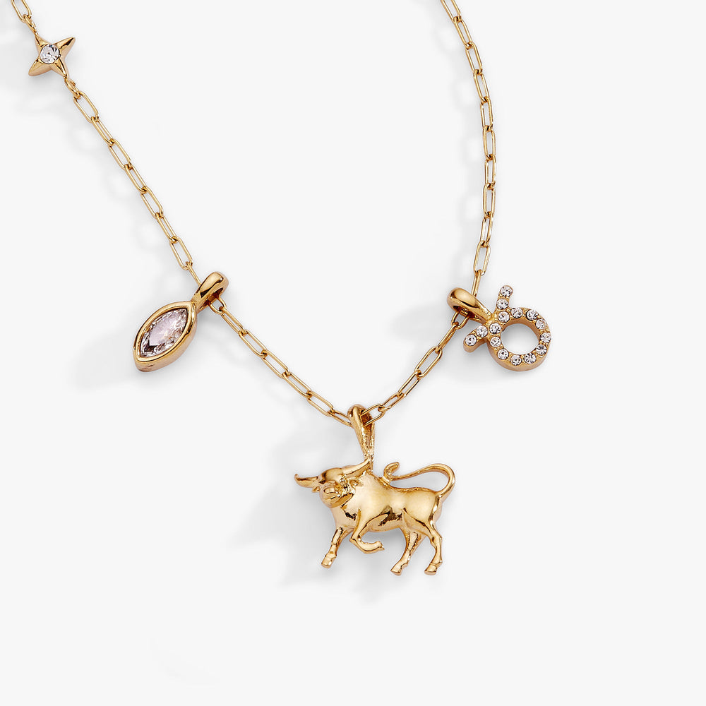 Taurus Charm Cluster Necklace Stainless Steel Gold | Alex and Ani