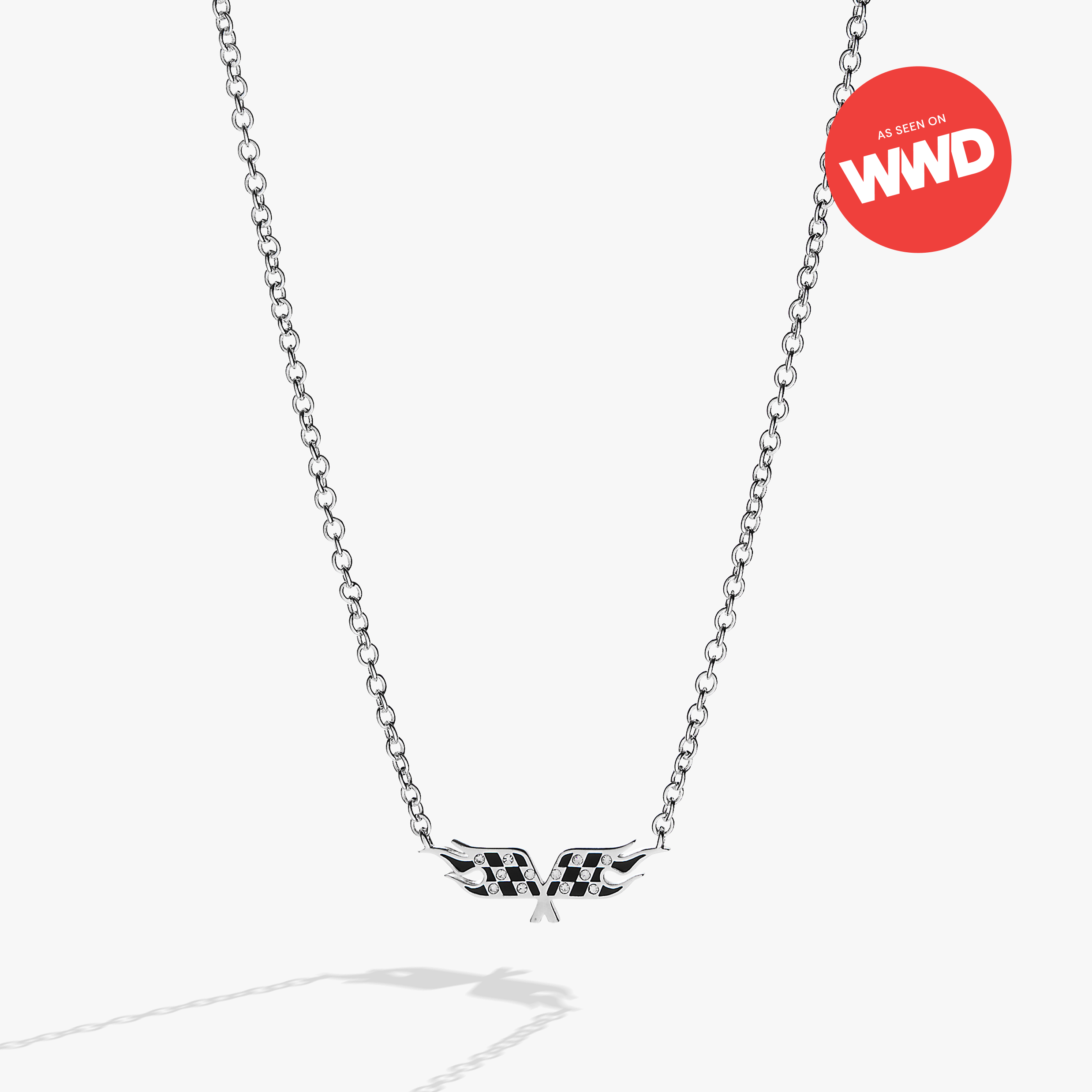 Hot Wheels™ Checkered Flag Necklace Silver | Alex and Ani