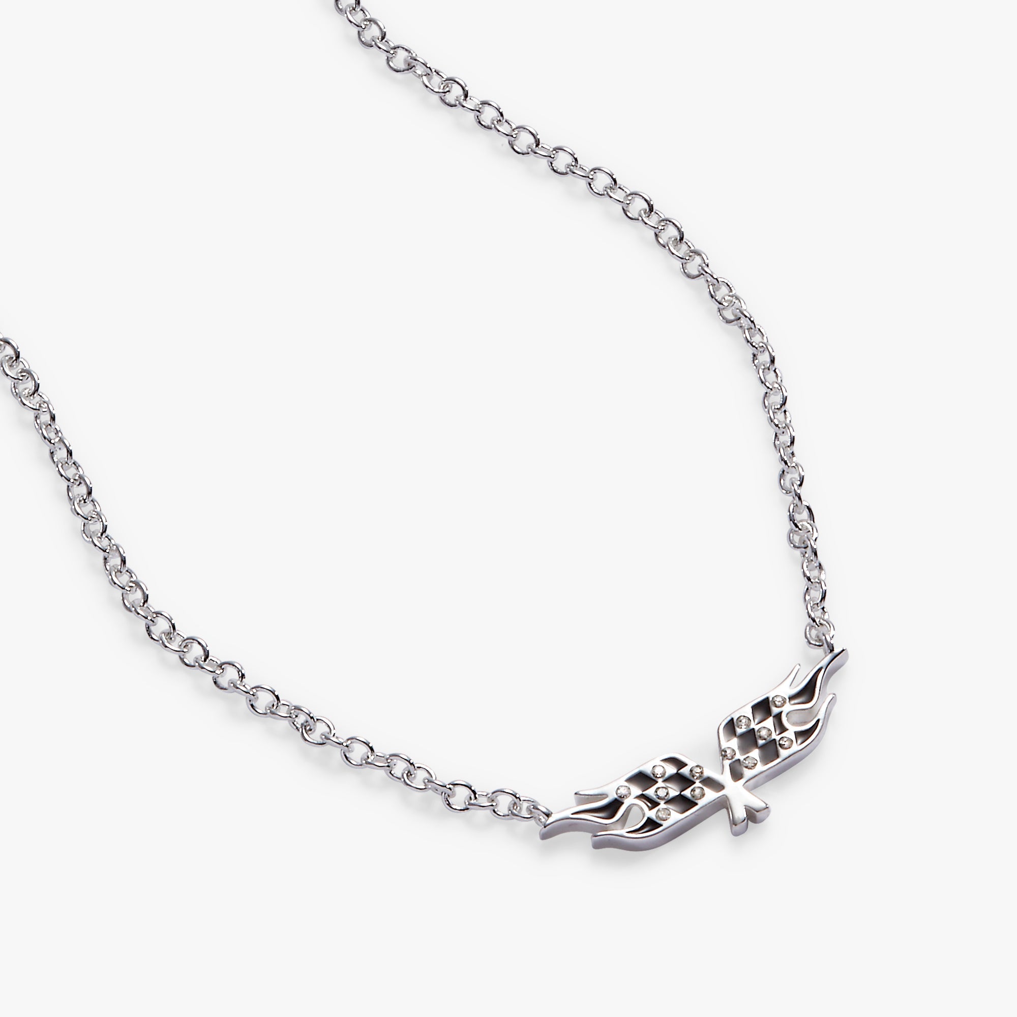 Hot Wheels™ Checkered Flag Necklace Silver | Alex and Ani