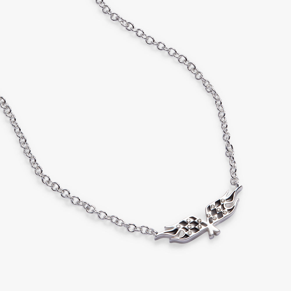 Hot Wheels™ Checkered Flag Necklace Silver | Alex and Ani