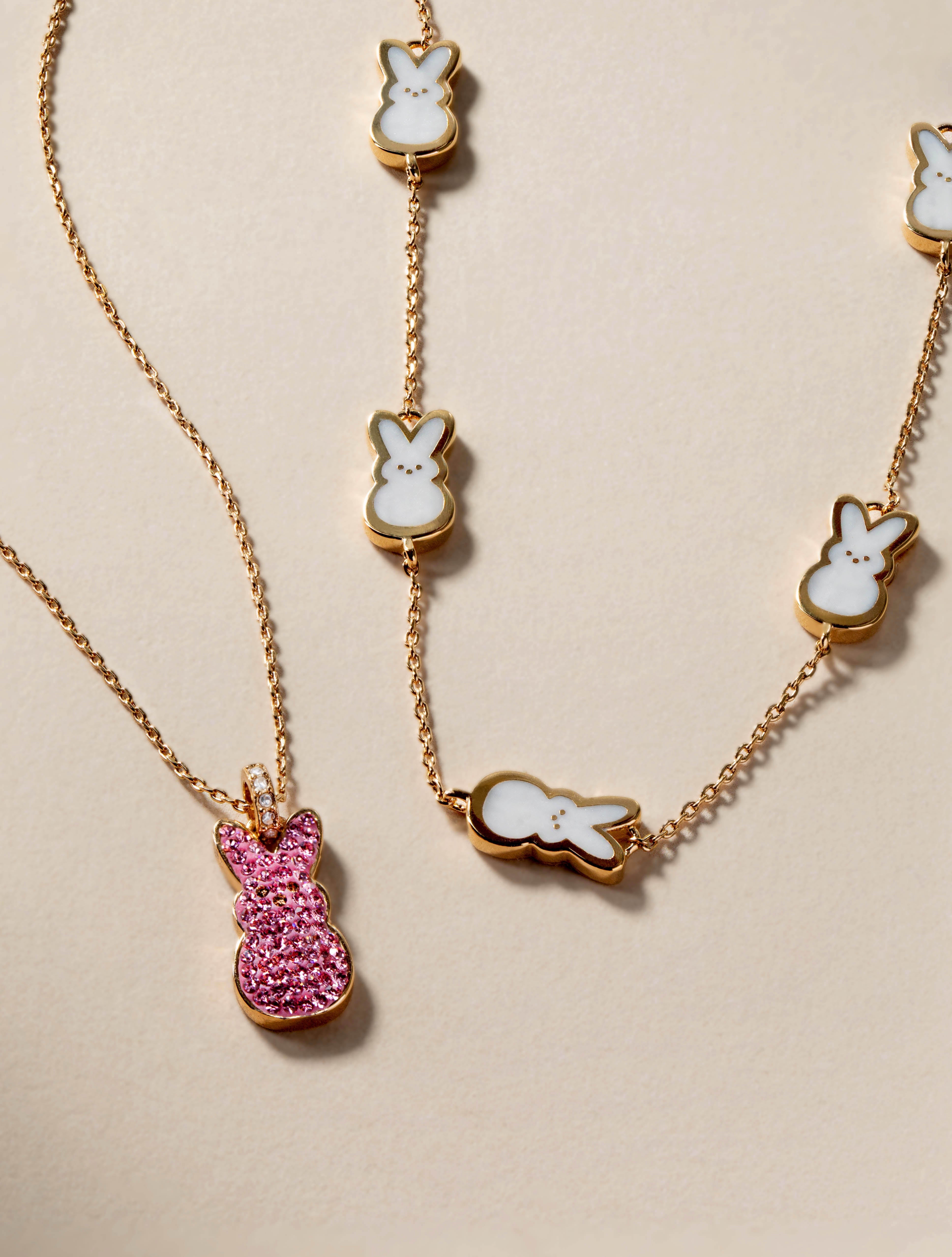 PEEPS® Pink Crystal Bunny Pendant Necklace Gold | Alex and Ani