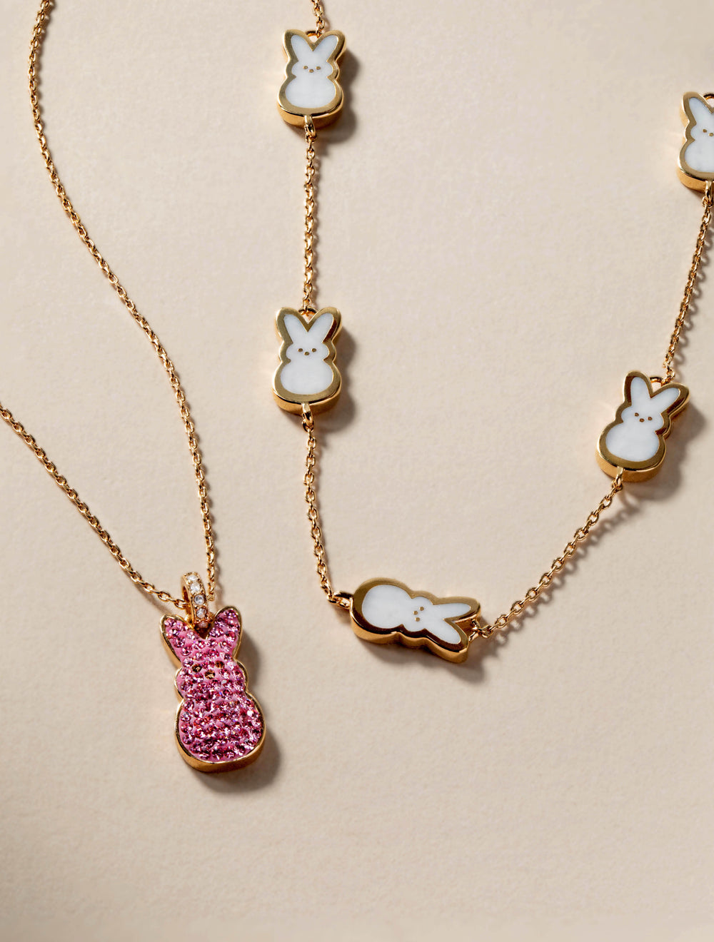 PEEPS® Pink Crystal Bunny Pendant Necklace Gold | Alex and Ani