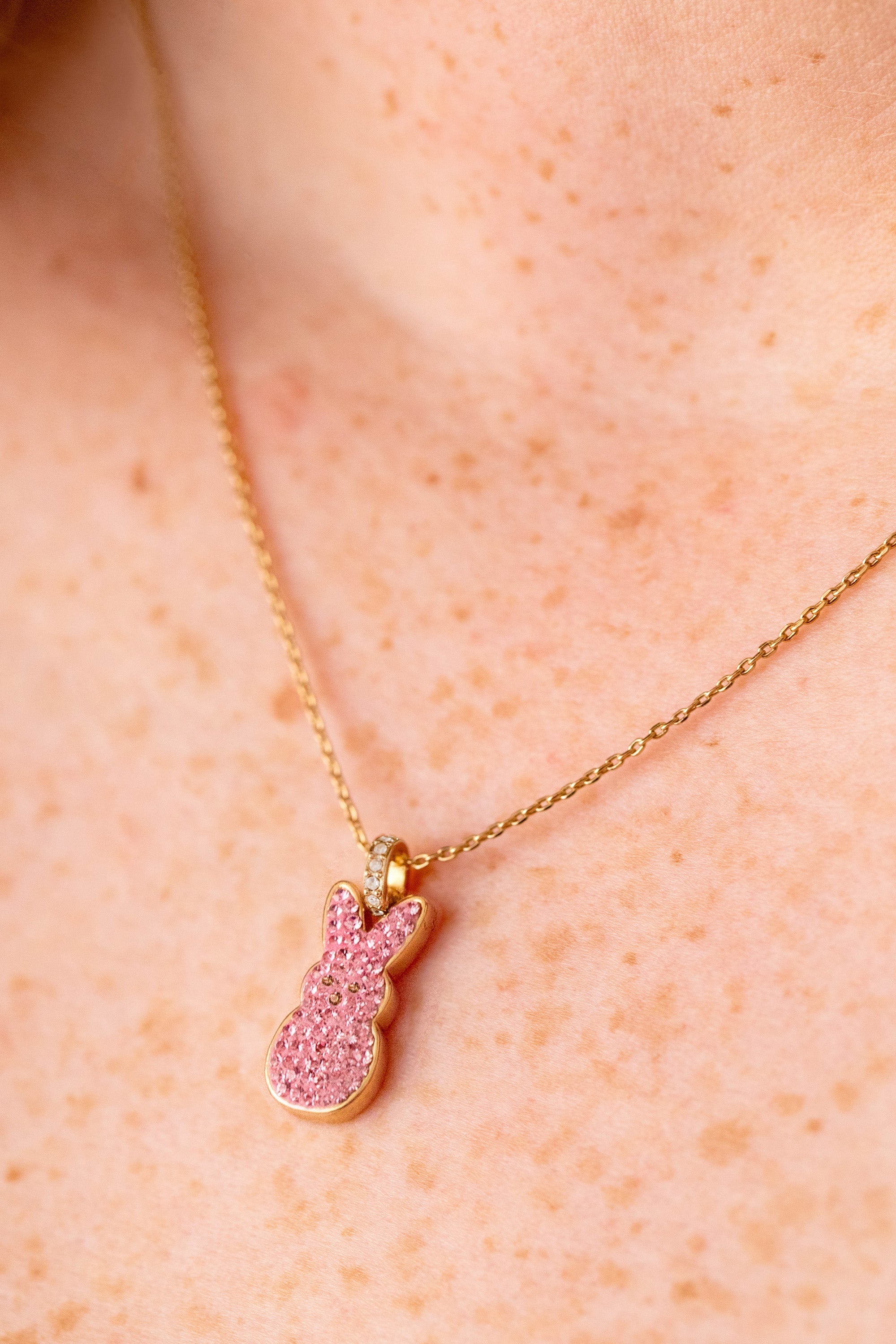 PEEPS® Pink Crystal Bunny Pendant Necklace Gold | Alex and Ani