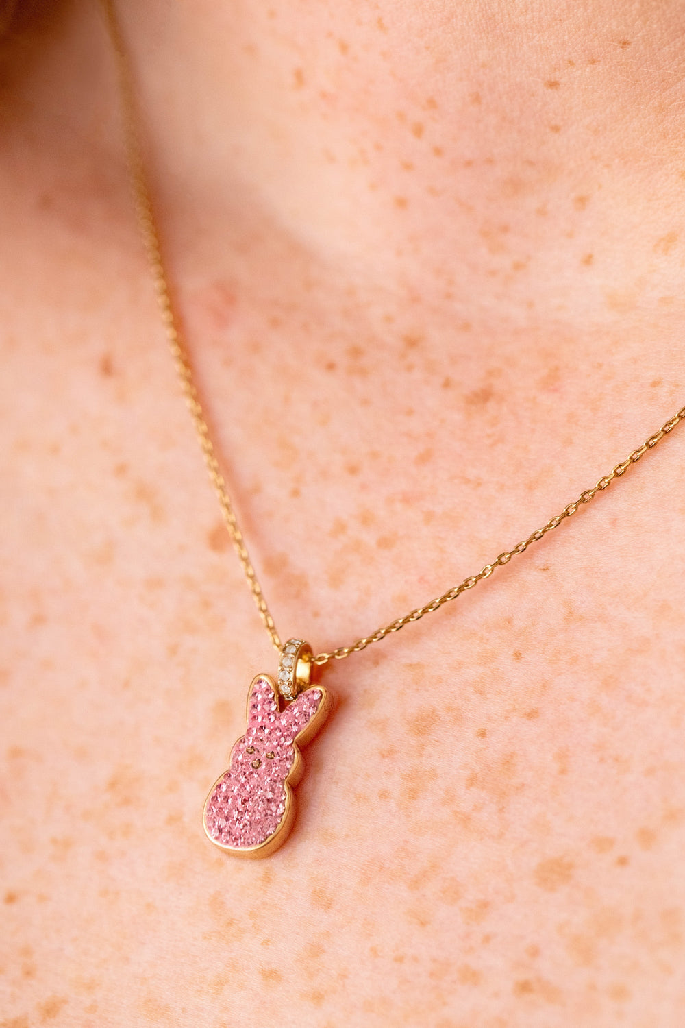 PEEPS® Pink Crystal Bunny Pendant Necklace Gold | Alex and Ani