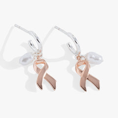 Breast Cancer Awareness Pink Ribbon Huggie Hoop Two Tone | Alex and Ani
