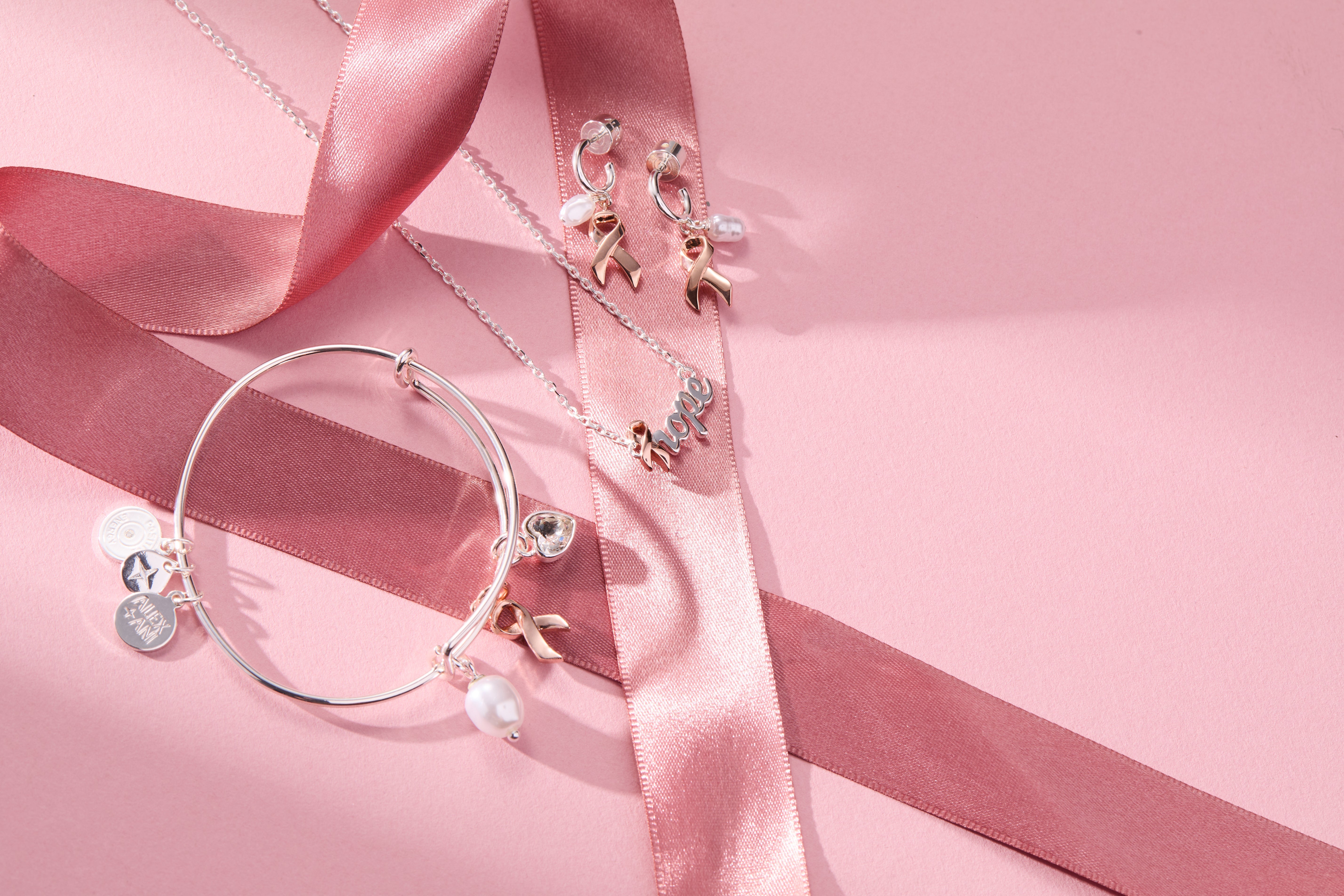 Breast Cancer Awareness Pink Ribbon Huggie Hoop Two Tone | Alex and Ani