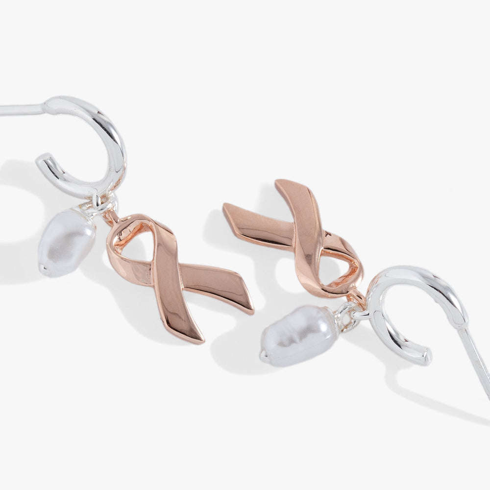Breast Cancer Awareness Pink Ribbon Huggie Hoop Two Tone | Alex and Ani
