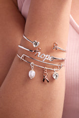 Breast Cancer Awareness Pink Ribbon Triple Charm Bangle Two Tone | Alex and Ani