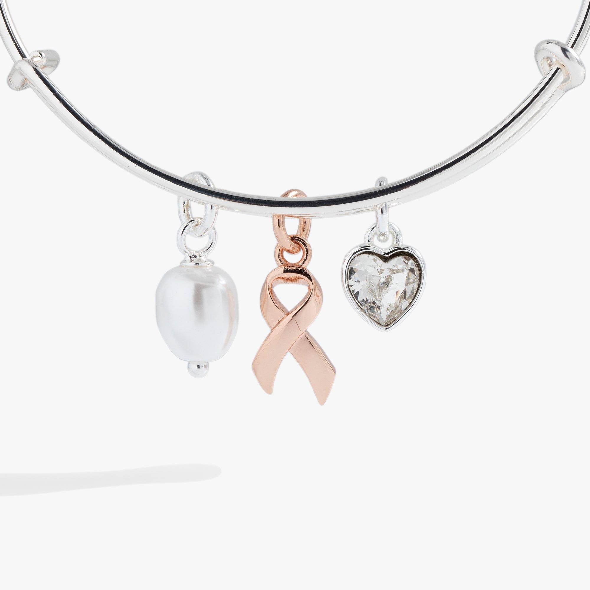 Breast Cancer Awareness Pink Ribbon Triple Charm Bangle Two Tone | Alex and Ani