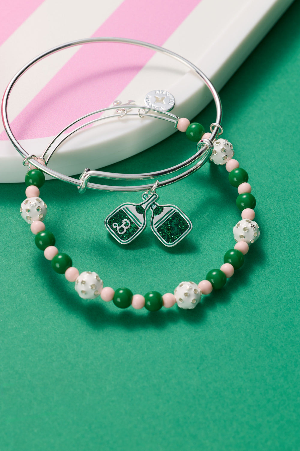 Barbie™ Pickleball Beaded Charm Bangle Silver | Alex and Ani