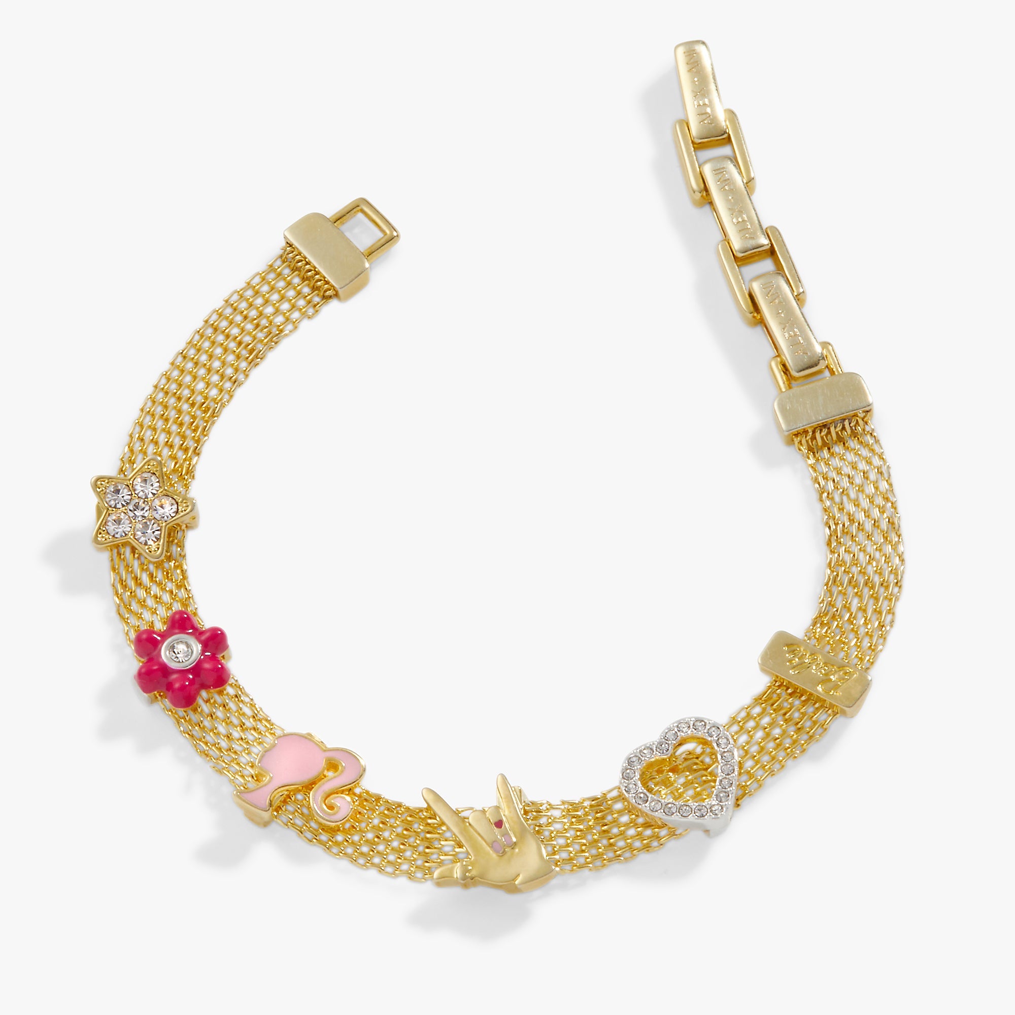 Barbie™ Multicharm Mesh Chain Bracelet Gold | Alex and Ani