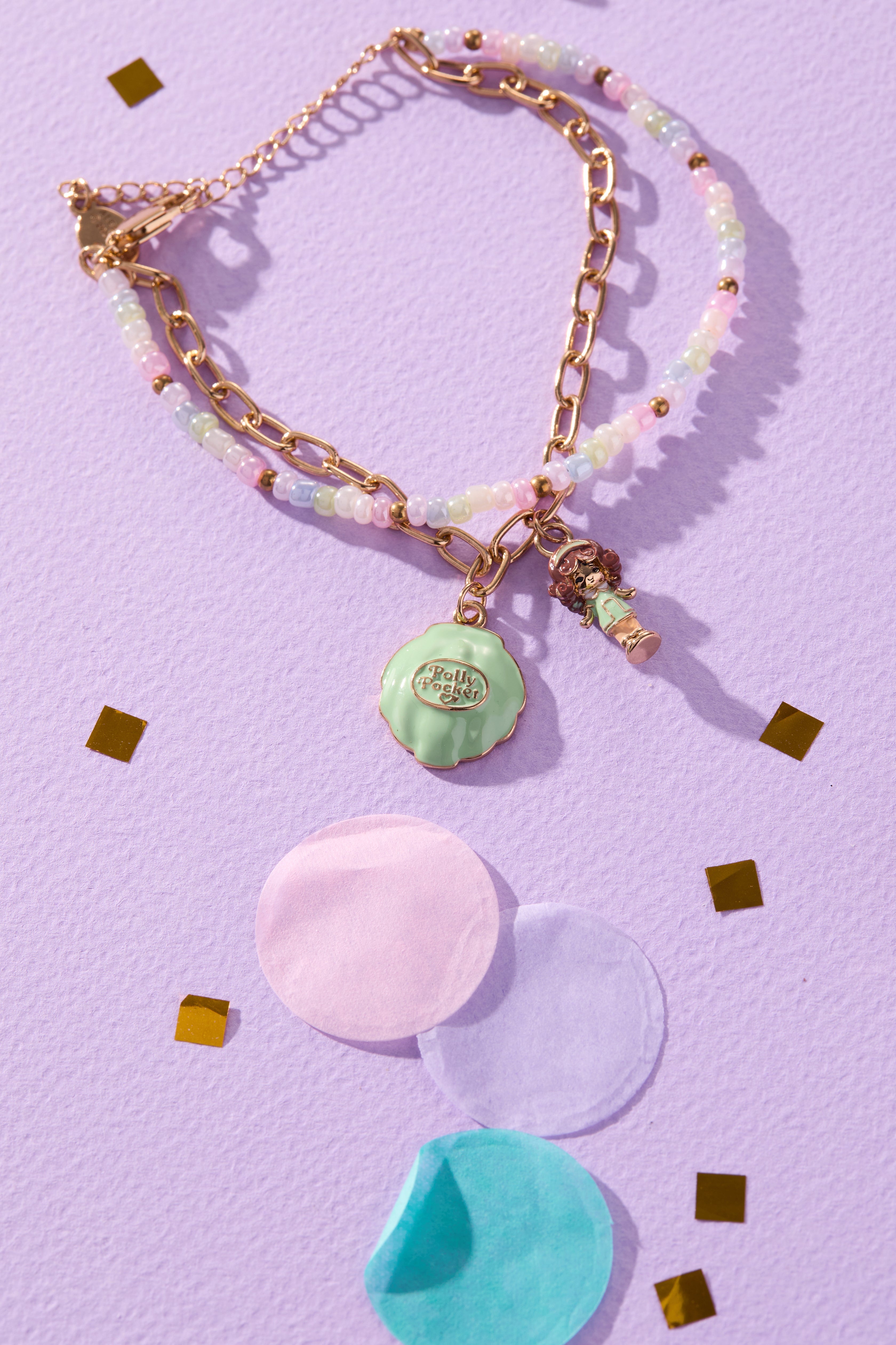 Polly Pocket™ 2 Row Charm Bracelet Gold | Alex and Ani