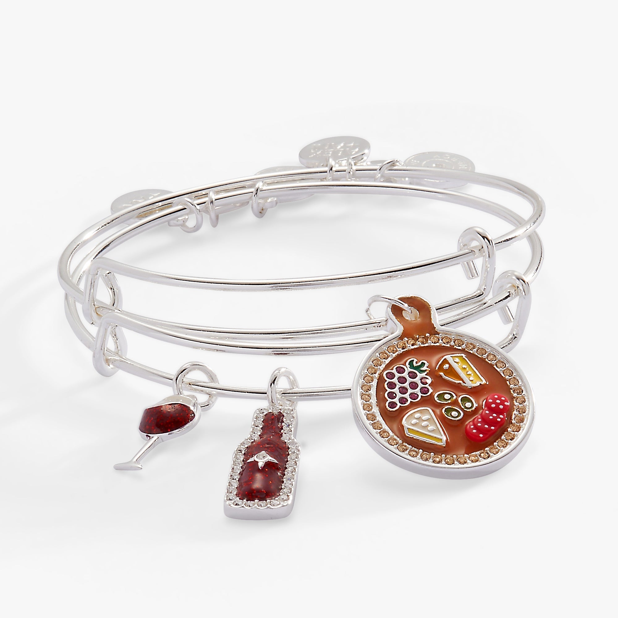 Wine and Cheese BFF Bangle Set of 2 Silver | Alex and Ani