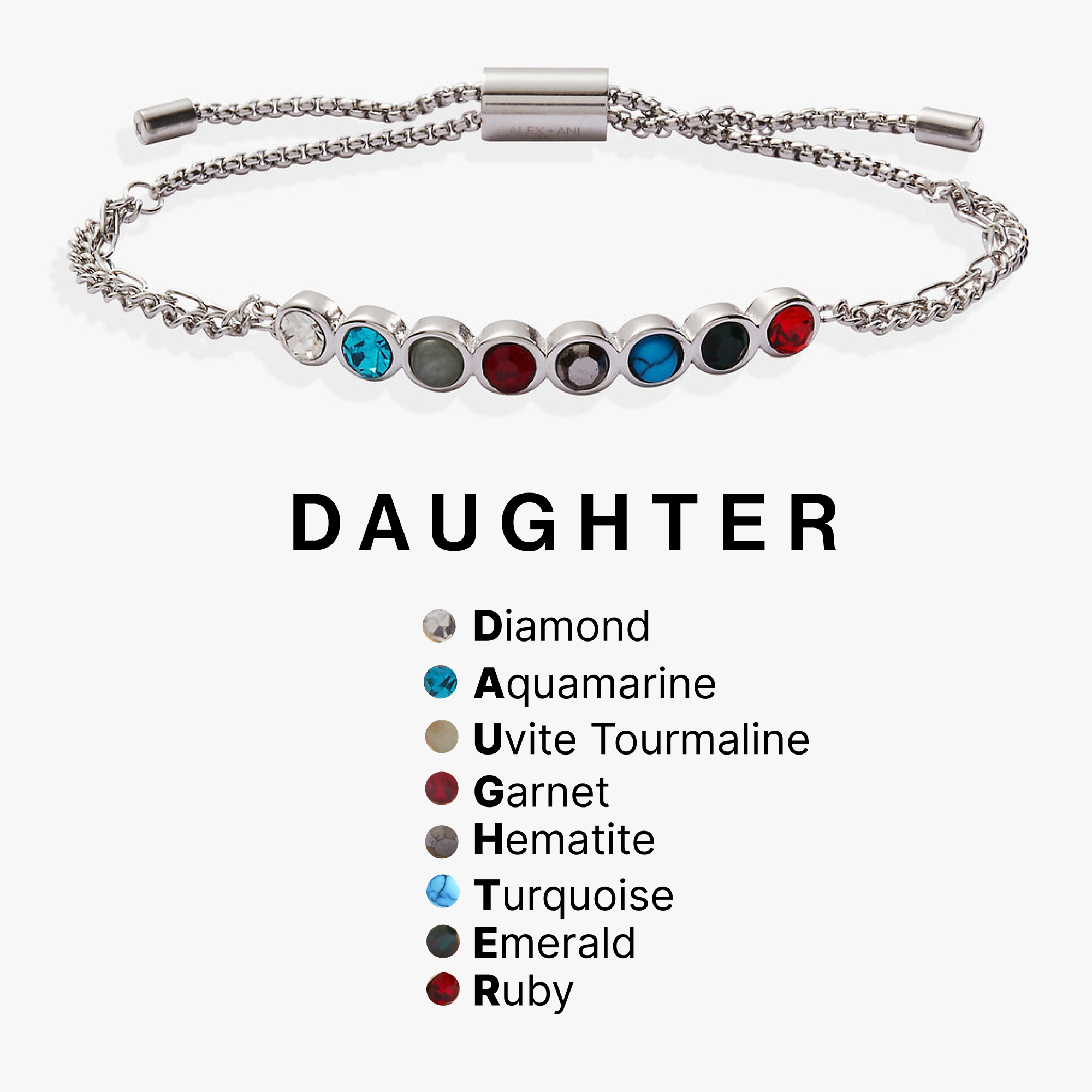 Daughter Acrostic Bolo Stainless Steel Gold | Alex and Ani