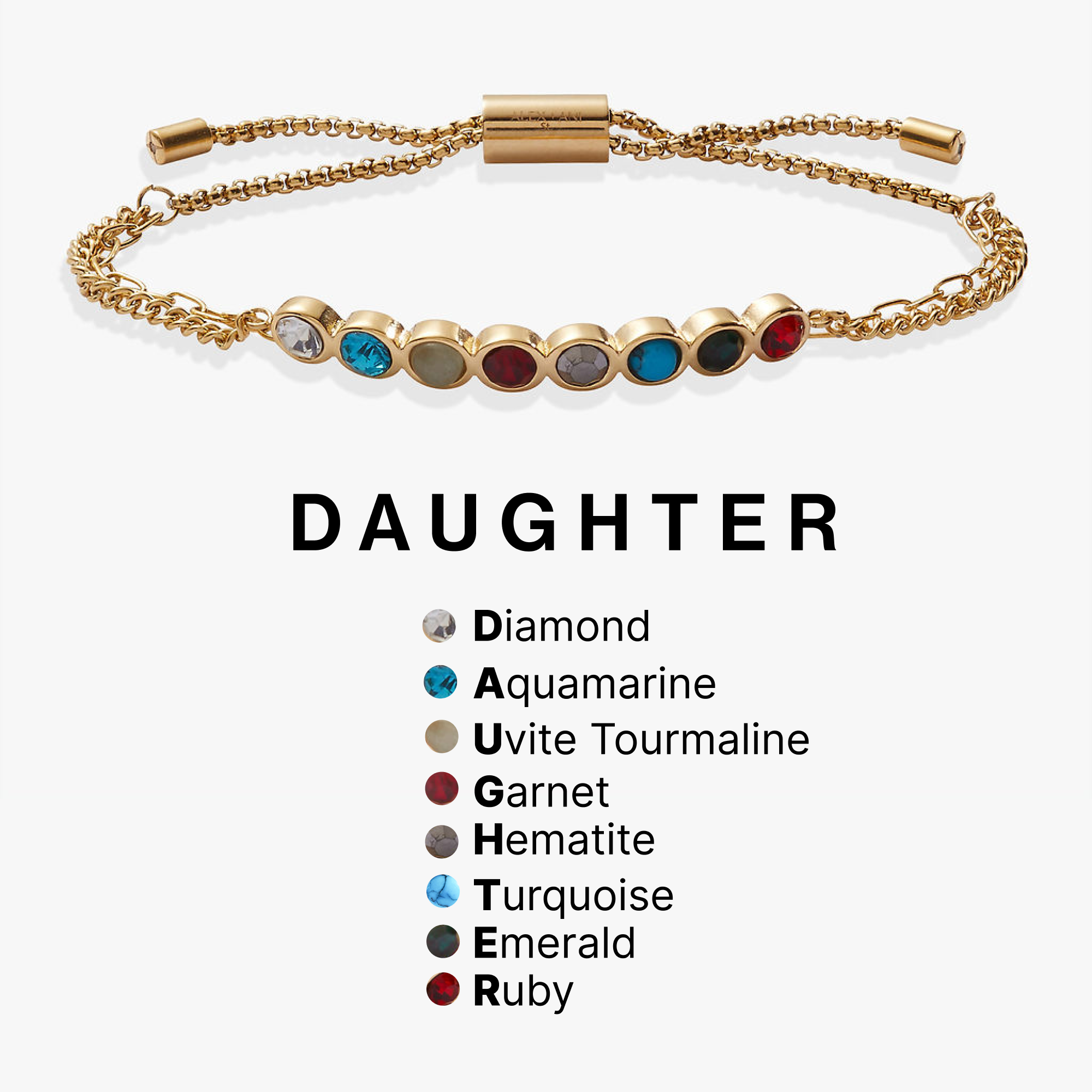 Daughter Acrostic Bolo Stainless Steel Gold | Alex and Ani