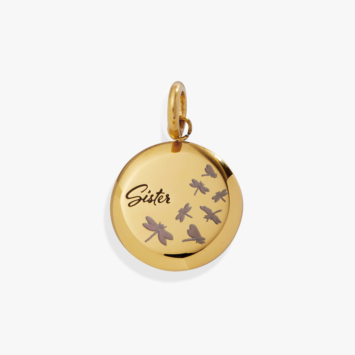 Sister Dragonfly Disc Charm Stainless Steel Gold | Alex and Ani