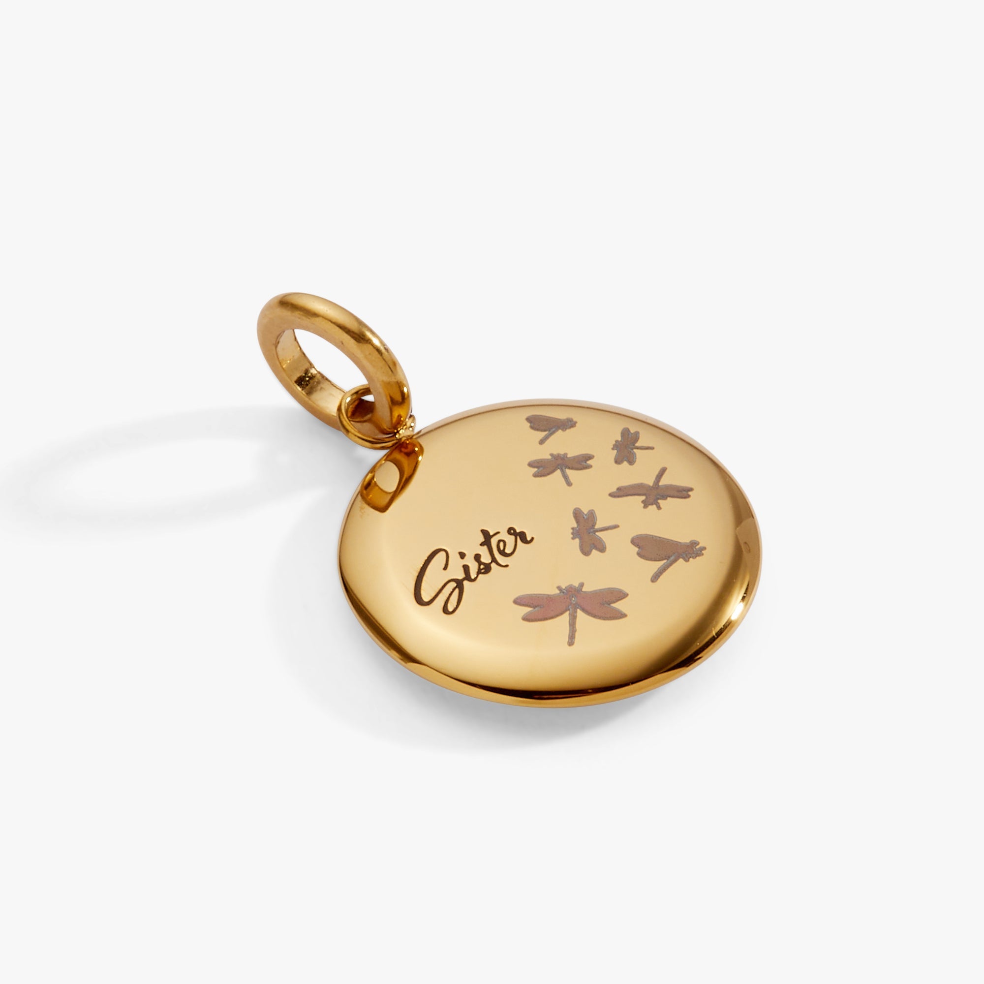 Sister Dragonfly Disc Charm Stainless Steel Gold | Alex and Ani