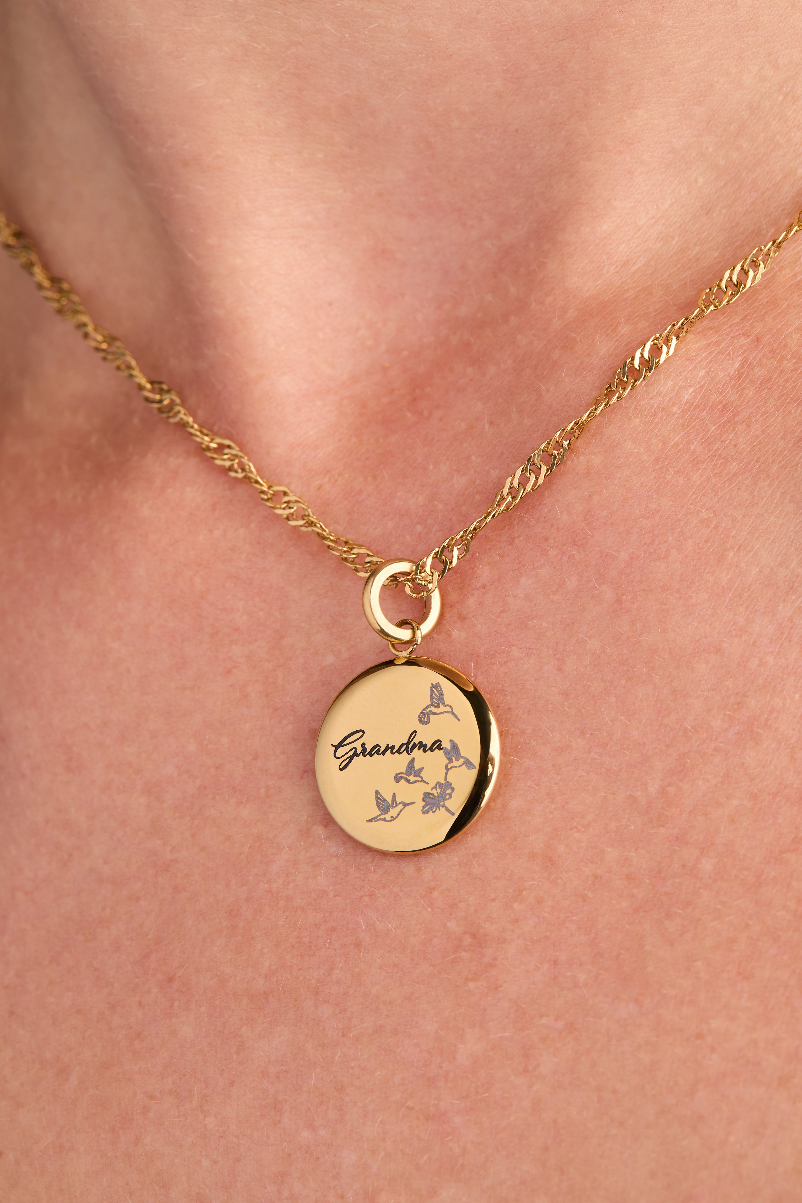 Grandma Hummingbird Disc Charm Stainless Steel Gold | Alex and Ani