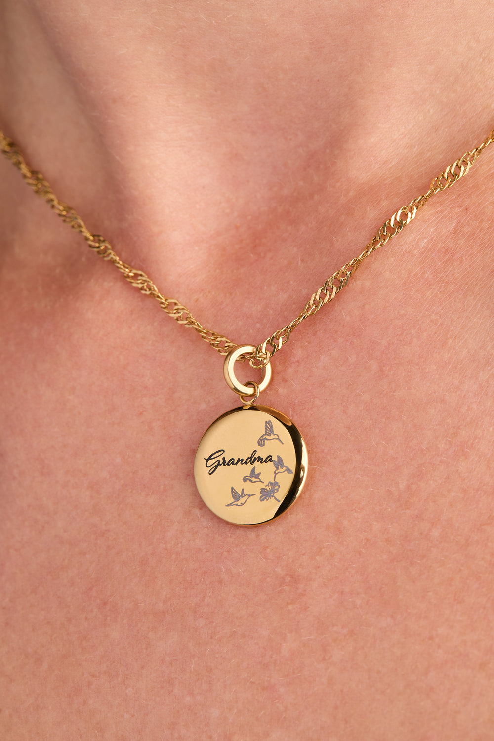 Grandma Hummingbird Disc Charm Stainless Steel Gold | Alex and Ani