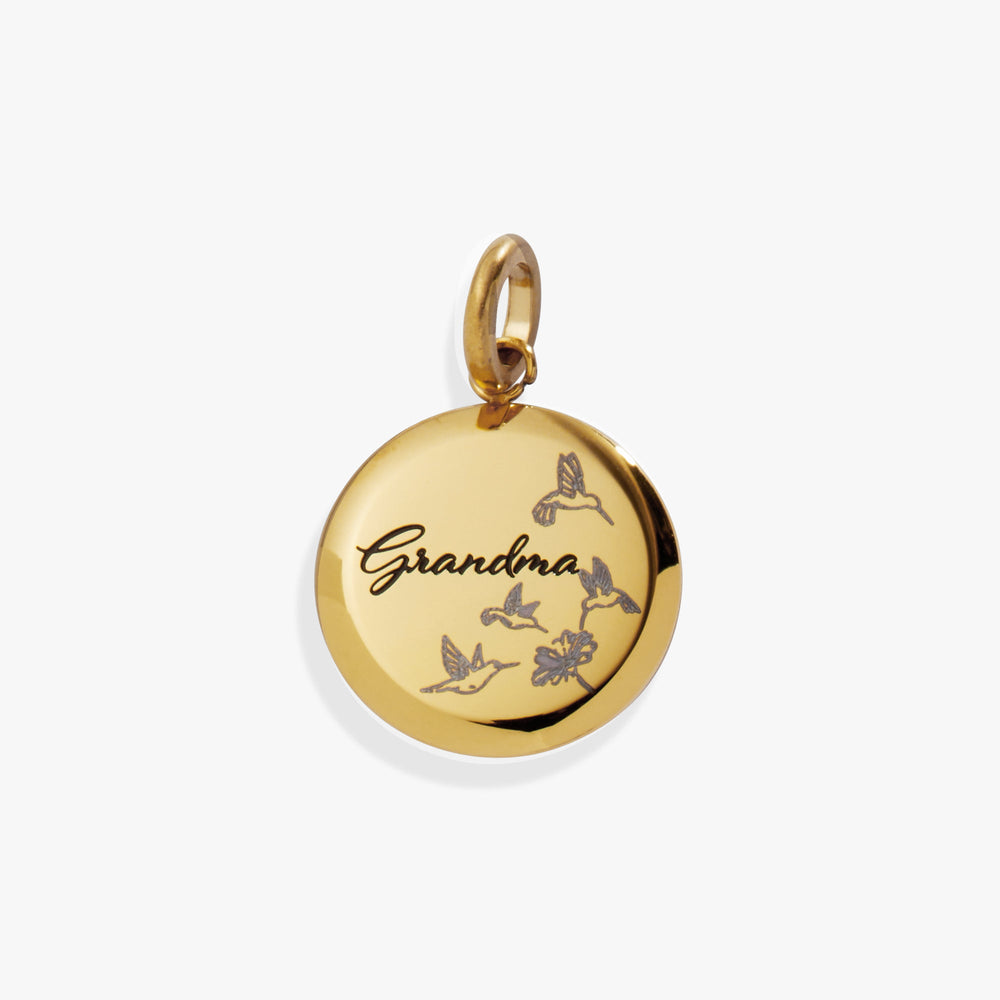 Grandma Hummingbird Disc Charm Stainless Steel Gold | Alex and Ani