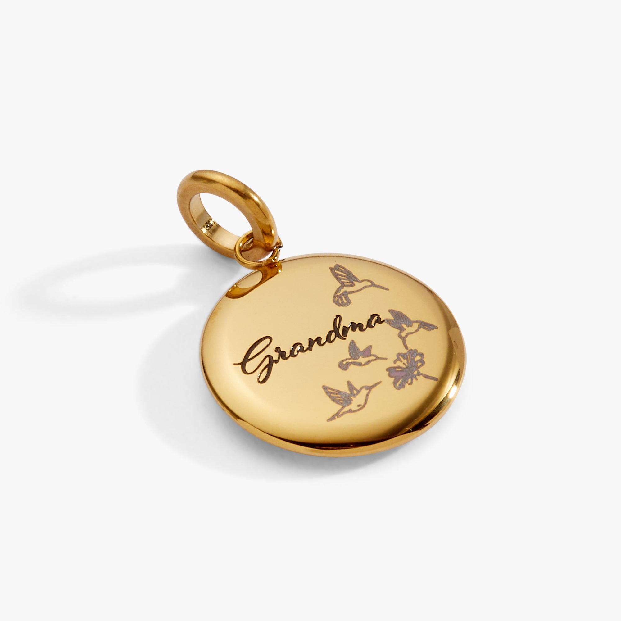 Grandma Hummingbird Disc Charm Stainless Steel Gold | Alex and Ani