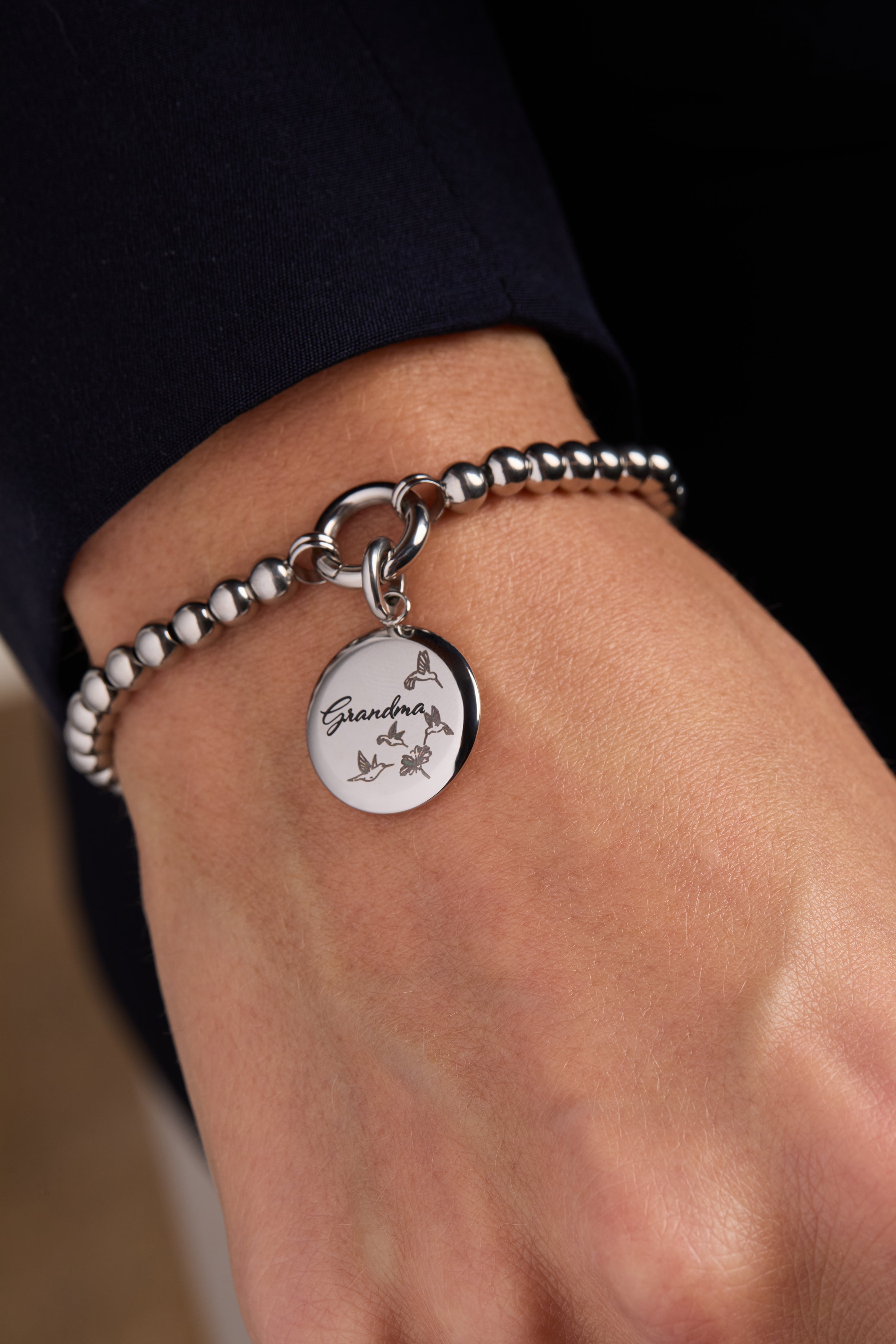 Grandma Hummingbird Disc Charm Stainless Steel Gold | Alex and Ani