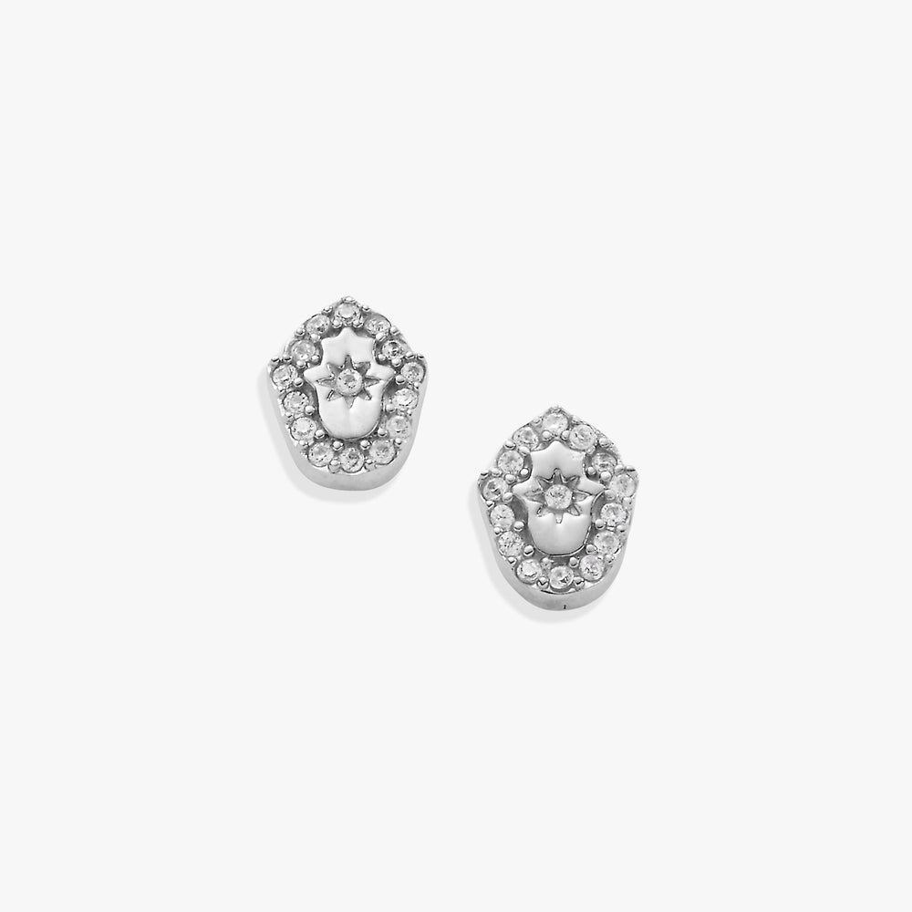 Hamsa Mini Stud Earrings Stainless Steel Silver | Alex and Ani