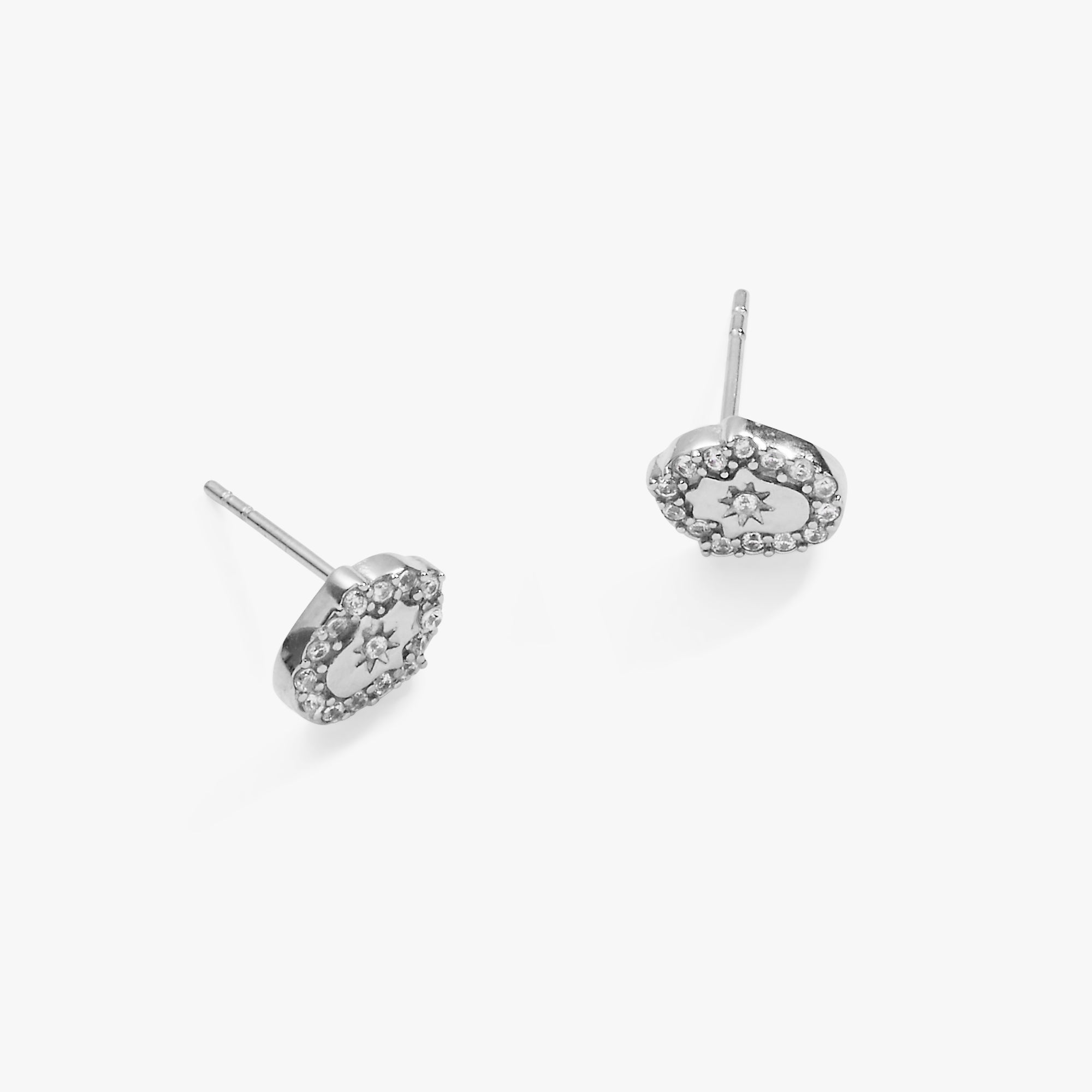 Hamsa Mini Stud Earrings Stainless Steel Silver | Alex and Ani