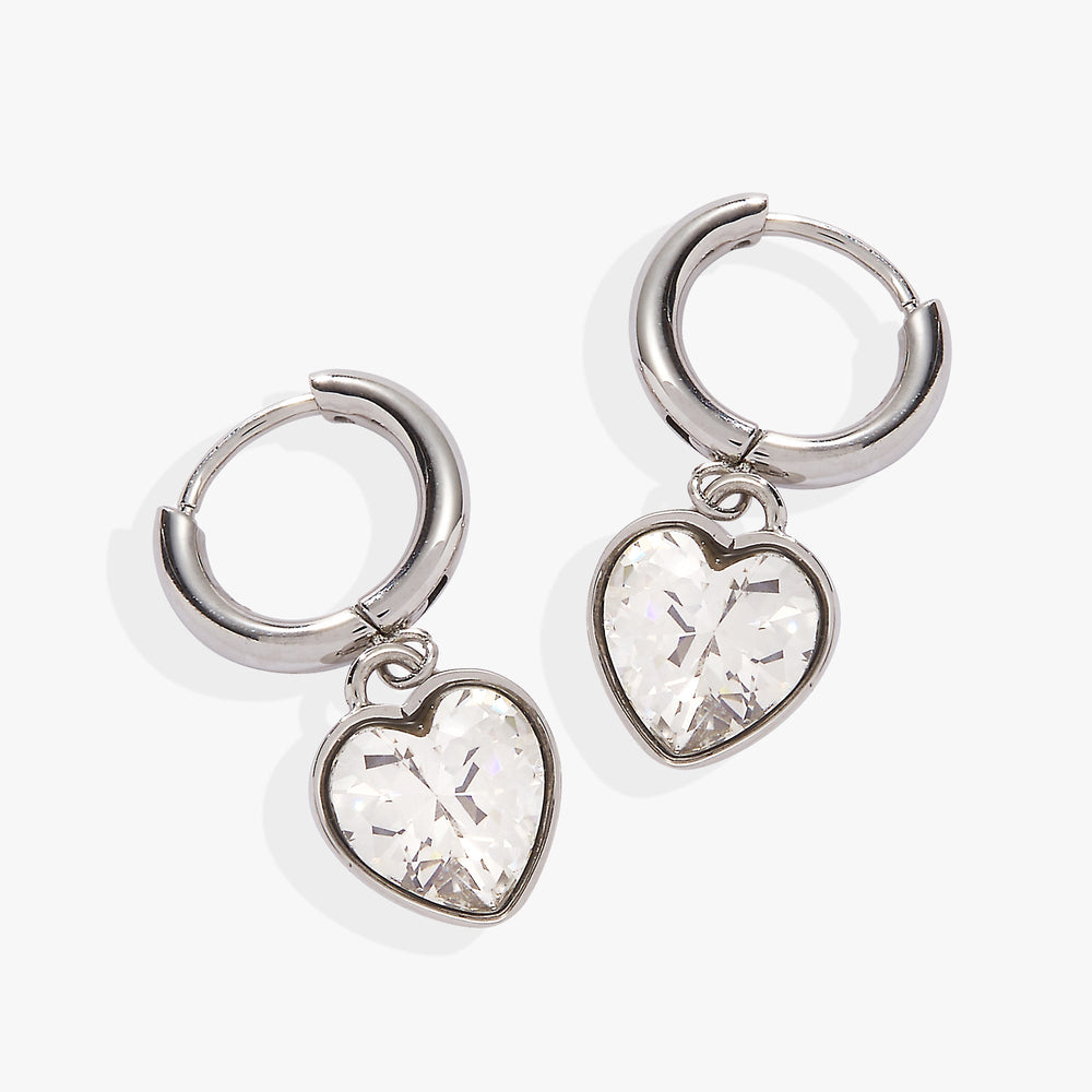 Crystal Heart Huggie Hoop Earrings – Sparkling Occasion Earrings Stainless Steel Silver | Alex and Ani