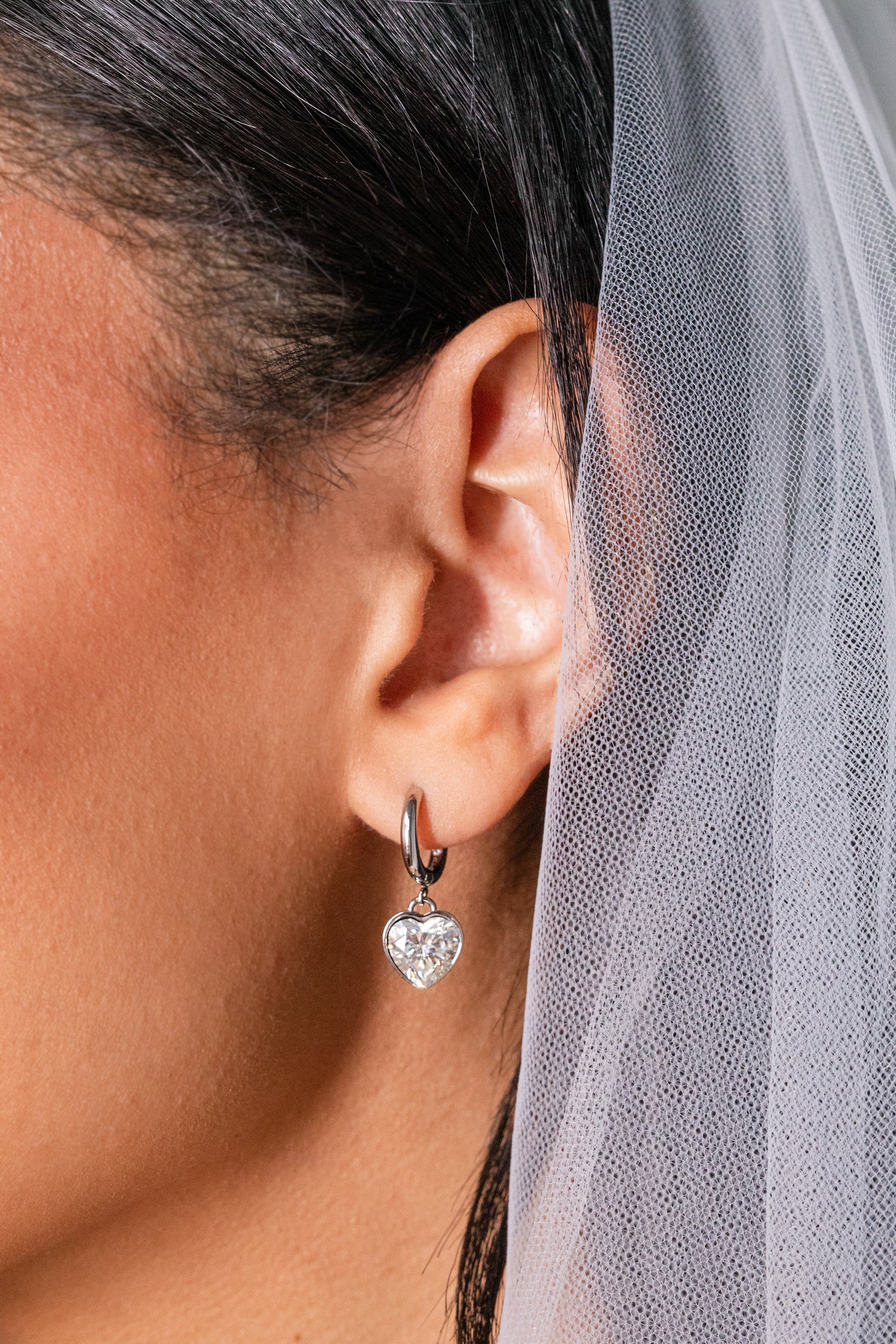 Crystal Heart Huggie Hoop Earrings – Sparkling Occasion Earrings Stainless Steel Silver | Alex and Ani